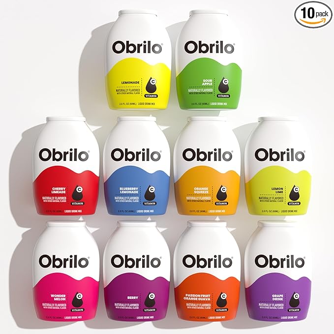 Obrilo Water Enhancer Liquid Flavoring Drops - ZERO Sugar/Calorie, Dye Free, Naturally Flavored Drink Syrup, 2.0 fl oz x 10 Bottles for Kids & Adults (Variety 10 Pack)