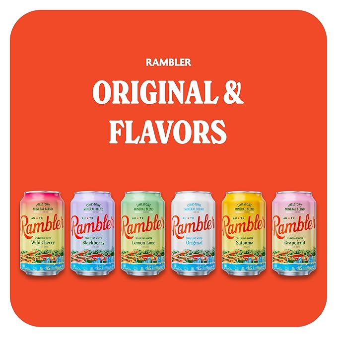 AUTX RAMBLER Sparkling Water, Texas Limestone Mineral Blend, Grapefruit Flavor, 12-Ounce Cans, Three 8-Packs (24 Cans)
