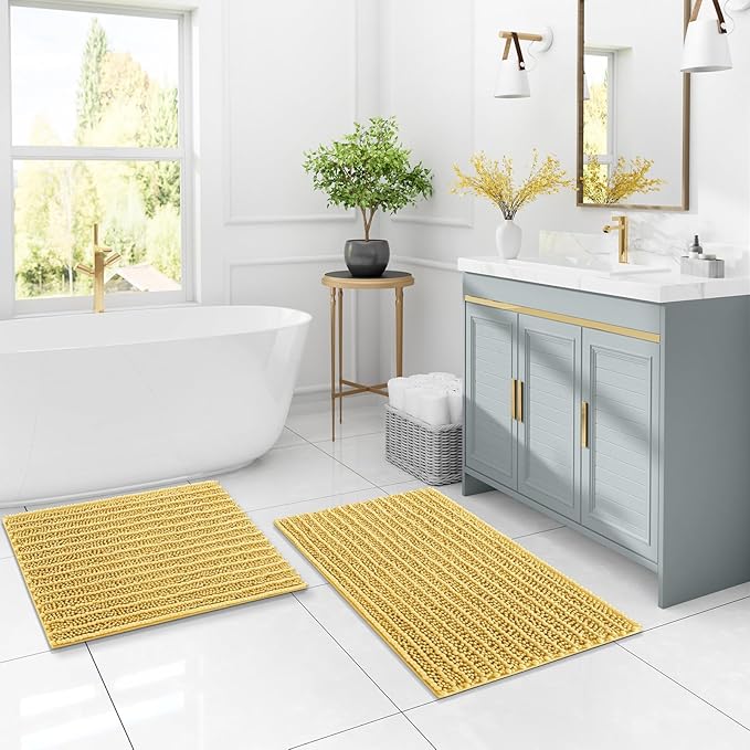 Arotive Luxury Chenille Bathroom Rug Mat, Extra Soft Thick Absorbent Shaggy Bath Rugs, Non-Slip Machine Wash Dry, Plush Bath Mats for Bathroom, Shower and Tub, 40x24, Yellow