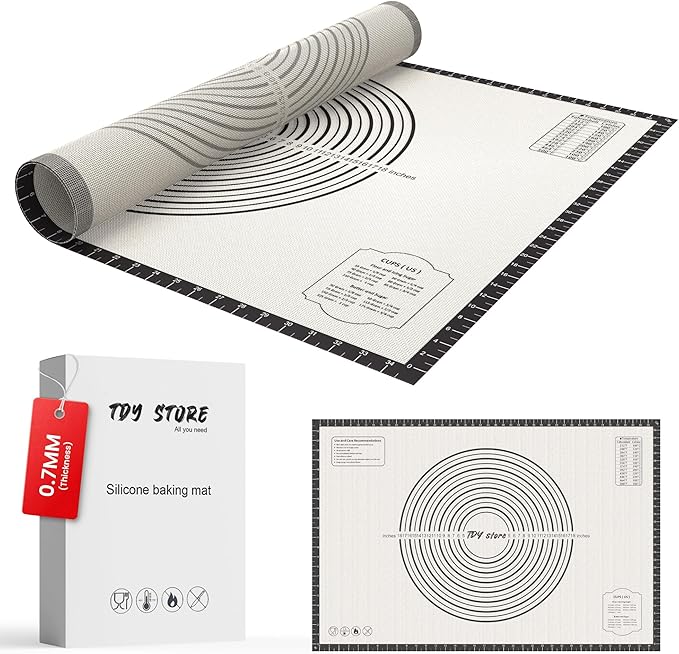 36 * 24 inches Black, Non-Slip Silicone Baking Sheets - Baking Mat with 0.7mm Thickness - Non-Stick Pastry & Cookie Mat for Kitchen Counter for Rolling Out Dough with Measurements.