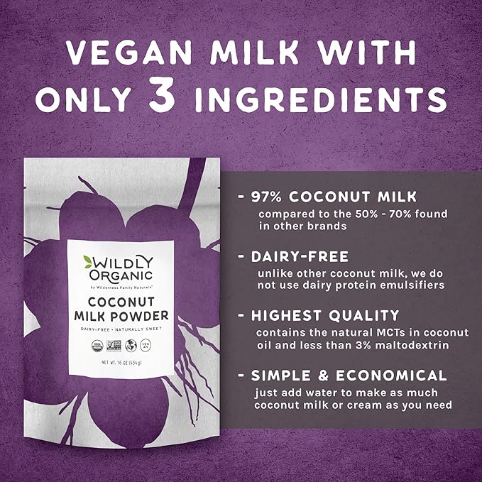 Wildly Organic Coconut Milk Powder 16 Oz, 1 lb Bag - Organic, Dairy-Free, Dry Milk Powder, Unsweetened, Dehydrated, Gluten-Free, Soy-Free, Non-GMO, Kosher, Vegan, 97% Coconut Milk with Zero Fillers | Makes Coconut Milk & Cream by Adding Water, Perfect ...