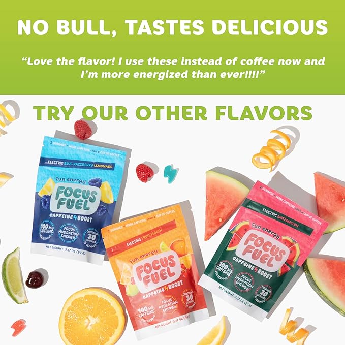 FocusFuel Energy Chews – Green Apple Flavor (15 Servings) – 100mg Caffeine + B12, Magnesium, Alpha GPC – Boost Focus & Energy – No Crash or Jitters