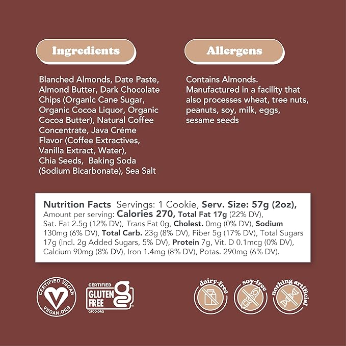Love + Chew Superfood Soft Baked Cookies, Mocha Chip Flavor, Plant Based Cookie Made With Coffee Extract & Dark Chocolate for Kids and Adults, Vegan Snacks, Gluten Free, Paleo, Non GMO, 60 Pack