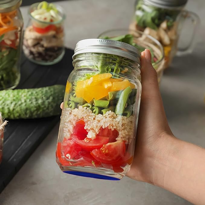 DISCOUNT PROMOS 10 Decorating Mason Jars Set, 12 oz. - Canning, Aluminum Lid - Blue