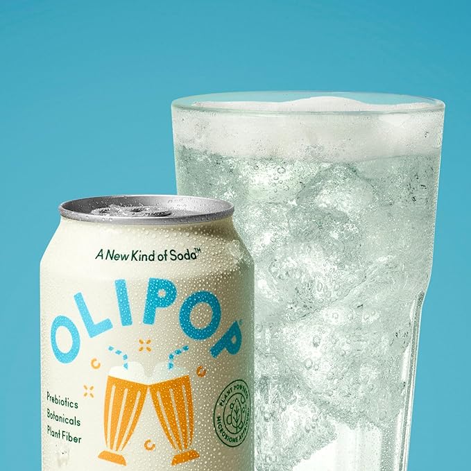 OLIPOP Prebiotic Soda Pop, Cream Soda, Pantry Pack Packed with Prebiotics, Fiber, and Botanicals, Gluten Free, Vegan, GMO Free, 12oz (12-Cans)