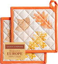 Maison d' Hermine Pot Holders Set 100% Cotton Heat Resistant Potholders 8" x 8" Hot Pads with Loop BBQ, Cooking, Baking, Grilling, Kitchen, Handling Hot Pans (Pack of 2, Colors of Autumn)