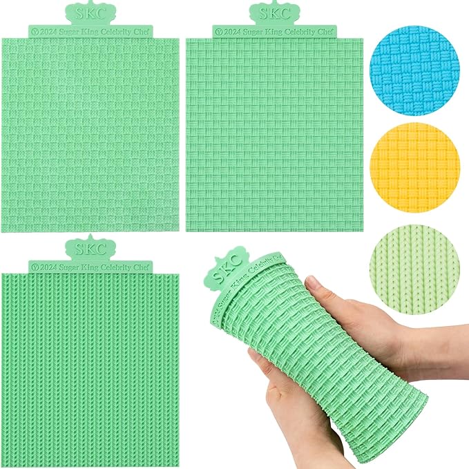 KALAIEN Sweater Texture Fondant Impression Mats Knit Fondant Embosser Texture Mats for Clay Cake Decorating Fondant Molds Set of 3