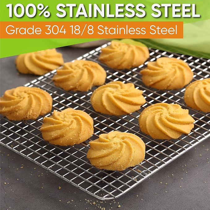 Spring Chef 8.5" x 12" Stainless Steel Cooling Racks, Wire Rack for Baking Sheet - Fits Small Quarter Sheet Pan - Perfect for Cooking, Baking, Grilling, Smoking - Dishwasher Safe - Set of 2