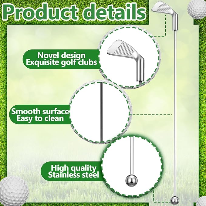 Hushee 20 Pcs Metal Golf Cocktail Stirrers Swizzle Stir Sticks 7.87 Inch Reusable Drink Stirrer Sticks Party Decorations Golf Party Clubhouse and Outing Decorations