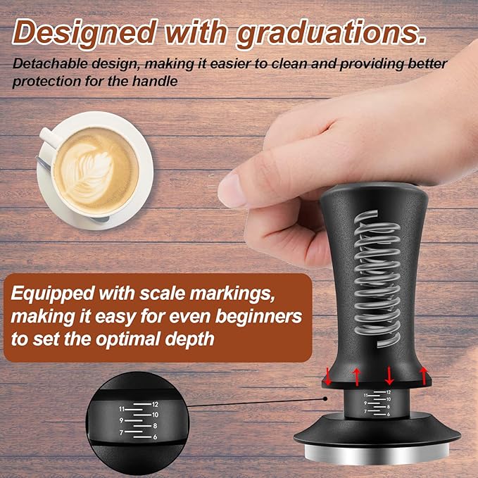 51mm Espresso Accessories Kit, Coffee Espresso Tamper Set, Spring-loaded Tamper, WDT Tool, Dosing Funnel and Silicone Gel Coffee Tamper Mat for Espresso Coffee Machines and 51 mm Portafilters