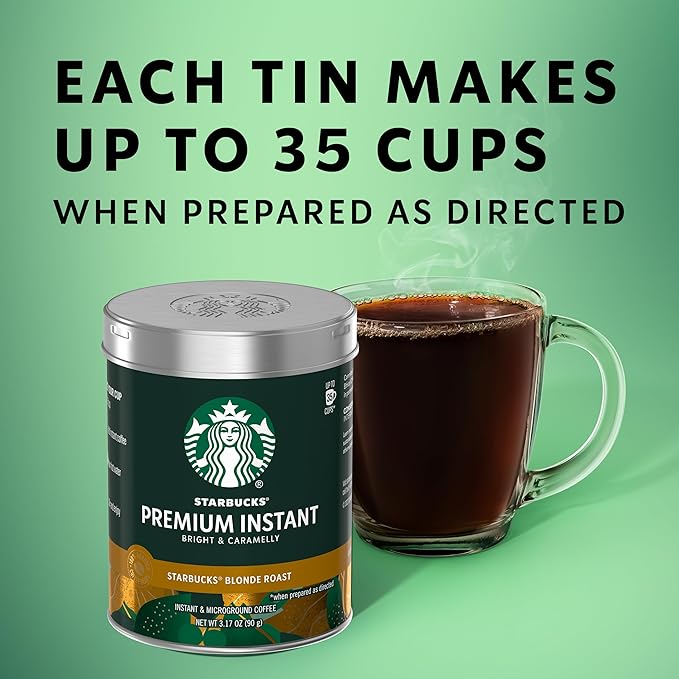 Starbucks Premium Instant Coffee, Blonde Roast, 100% Arabica Beans, 3 Pack (3.17 Oz Each)