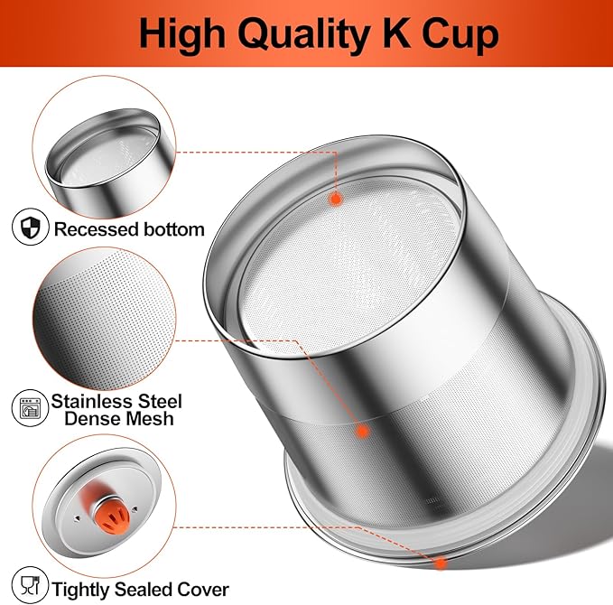 RETHONE Reusable K Cups and Coffee Pods, Stainless Steel K Cups Compatible with Keurig 2.0 and 1.0 Coffee Makers machine BPA-Free Refillable Coffee Filters (2)