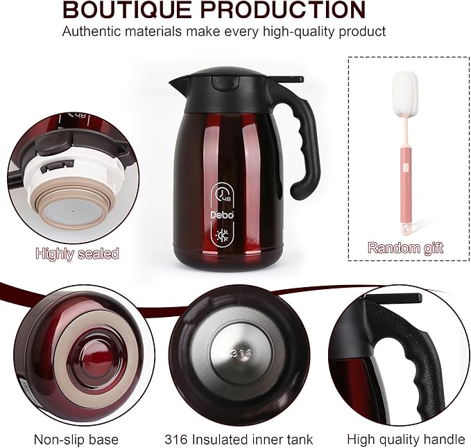 Thermal Coffee Carafe-71oz vacuum Coffee Carafe For Keeping Hot Liquids,Coffee Carafe,Thermal Stainless Steel, Coffee Carafes Press On Lid, Coffee Dispenser.(2.1l) Red