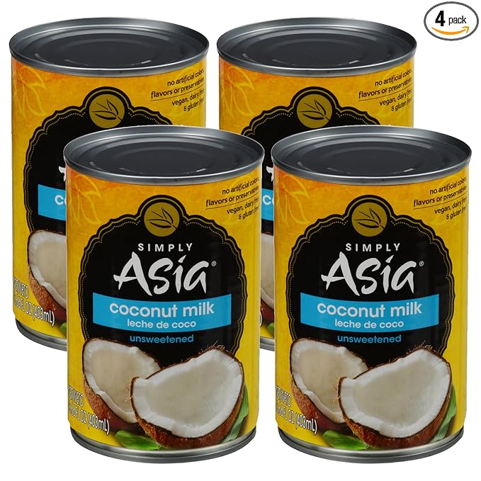 Simply Asia Unsweetened Coconut Milk, 13.66 fl oz (Pack of 4) - Four 13.66 Ounce Cans of Unsweetened Coconut Milk, Gluten and Dairy Free, Perfect Alternative for Cooking, Baking and Beverages