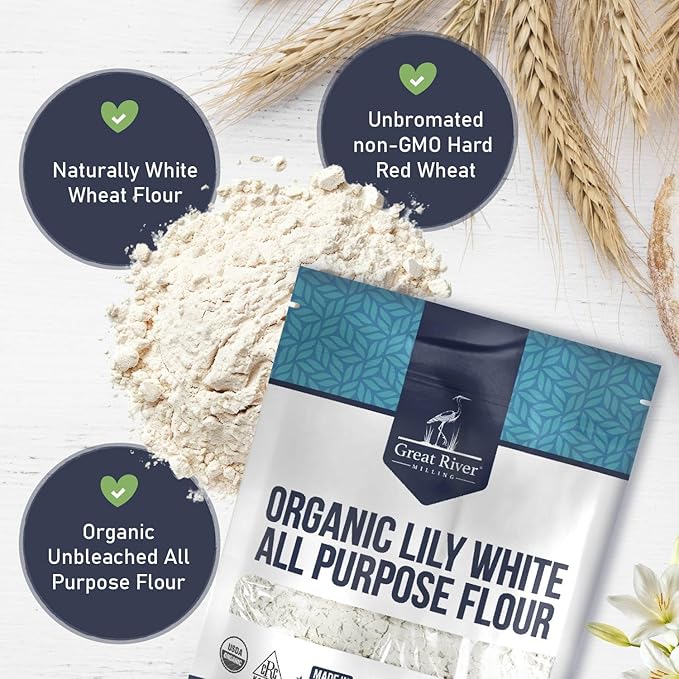 Great River Milling Lily White Organic All-Purpose Flour | Unbleached & Unbromated | Non-GMO, Kosher | Ideal for Bread, Cookies, Cakes, Pizza Dough & Everyday Baking | 2 Lb