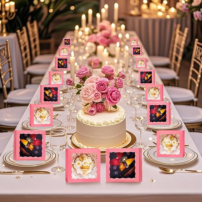 40PCS 4x4x2 Inches Pink Bakery Boxes with Clear Window – Ideal for Cookie, Strawberry, Macaron, Ores, Chocolate Truffles, Donut, Pie –Great for Party, Wedding, Valentine's, Birthday, Christmas Favor