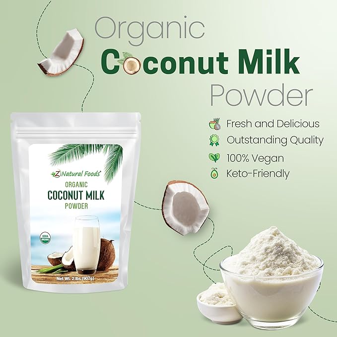 Z Natural Foods Organic Coconut Milk Powder - All-Natural Vegan Dairy-Free Alternative with MCTs - Unsweetened Coconut Creamer for Coffee & Smoothies - Gluten-Free, Non-GMO, 2 lbs
