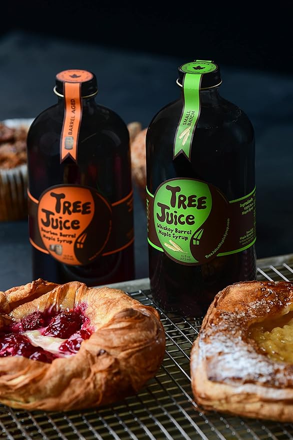 Tree Juice Bourbon Barrel Aged Maple Syrup | 100% Pure Grade A Maple Syrup | All Natural, Non GMO, Vegan, Gluten Free, Vegetarian, Paleo | 12 Ounce Bottle