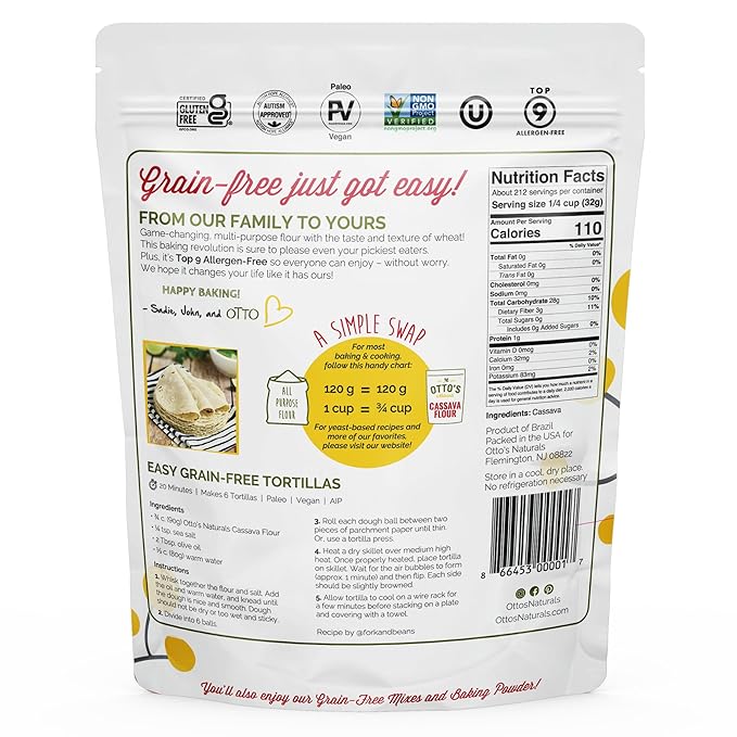 Otto's Naturals Multi-Purpose Cassava Flour, Non-GMO, Gluten-Free, Grain, Nut and Gum-Free, 1-to-1 Wheat Alternative, Paleo, AIP, 15 lb