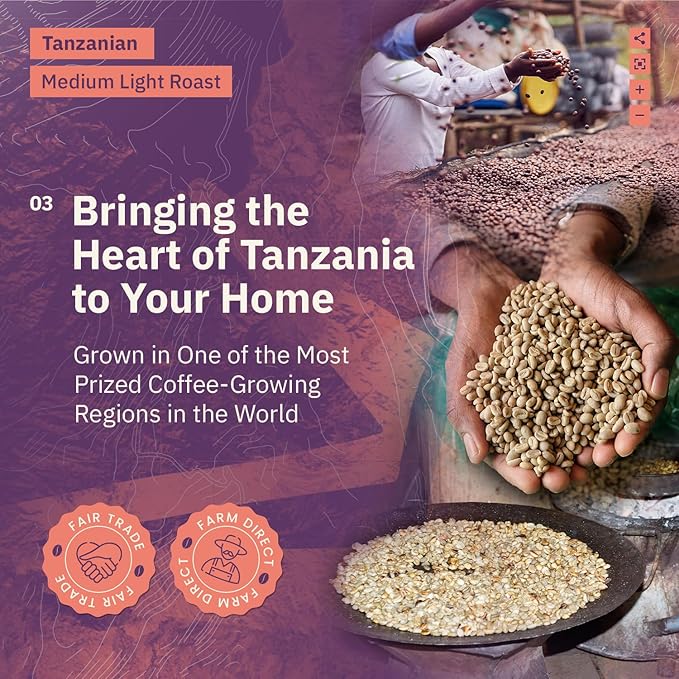 Kochere Tanzanian Specialty Whole Bean Coffee – 1LB Medium Roast – Freshly Roasted to Order – Single Origin, Farm Direct, Rich Flavored Coffee Beans – Fruity, Bright & Smooth Notes