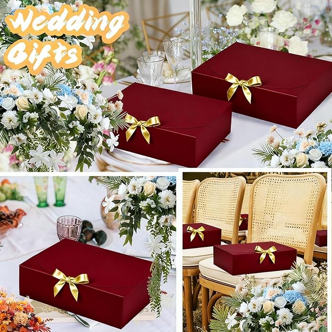WLUSEAXI 15Pack Gift Boxes with Lids, 10.6x7.8x3.1 Inches Bridesmaid Proposal Box with Ribbon, Red Gift Boxes for Presents,Kraft Paper Boxes for Wedding Christmas Birthday Baby Shower Party