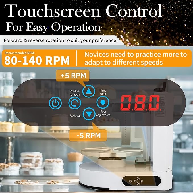 Cake Decorating Machine 4-12 Inch Cake Icing Frosting Smoother Decorating Low Noise 60-320 RPM 304 Stainless Steel Scraping for Stable Fast 110V Automatic for Butter Cream, 43LB