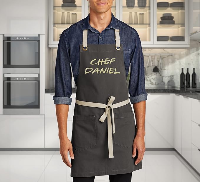 TEEAMORE Custom Embroidered Kitchen Apron Add Your Name Logo Design Cooking Baking Kitchen Chef Apron Gifts