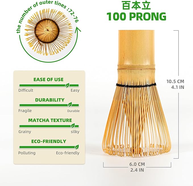TEANAGOO Matcha Whisk Set,6-PCS Traditional Starter Set,100 Prongs Whisk with Purple Cherry Blossom Holder,Scoop(Chashaku),Tea Spoon,Bamboo Chasen,Ceremony Accessory,Gift for Friend/Family