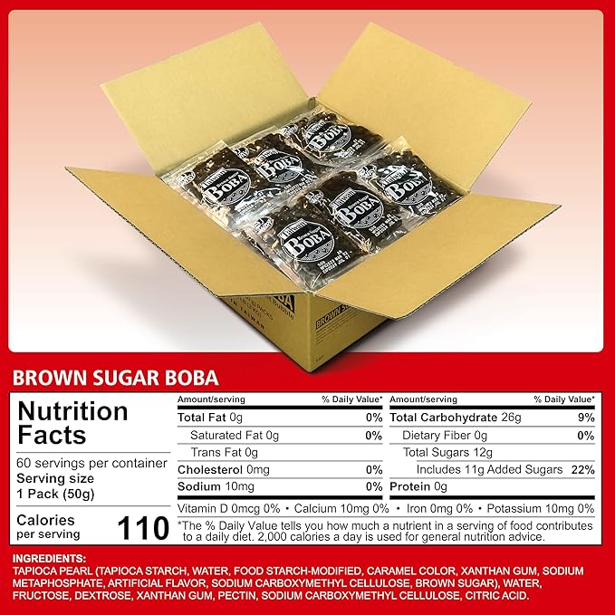 J WAY LOCAL FLAVOR BOBA Authentic Instant Tapioca Boba Pearls Bulk,60 Servings Black for Milk Tea,Smoothies and Desserts,Brown Sugar Flavor (Ready in Just 20 Seconds,No Preservatives,Gluten Free)