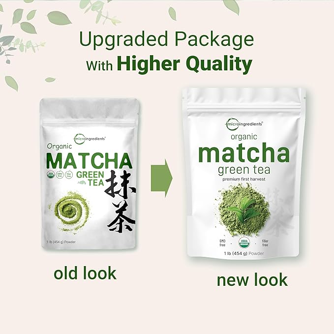 Micro Ingredients Organic Matcha Green Tea Powder, First Harvest, Culinary Grade from Japan, 100% Pure & Unflavored, Great for Tea, Latte, & Smoothies, Non-GMO, No Sugar, Eco-Friendly Packaging, 1 Lb