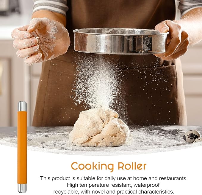 Rolling Pin Dough Roller for Baking with Thickened Non Stick Silicone Metal Handle Rolling Pin Stainless steel Fondant Roller Pin Cookie Pastry Kitchen Accessories 13.8 X 1.5 Inches