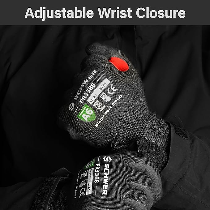 FreezeGuard Winter Work Gloves for Men and Women, ANSI A6 Cut Resistant Gloves With Super Grip, Freezer Glove for Work, Touchscreen, Thermal Insulated, PR3388, Non PFAS, Black Knight (L, 1 Pair)