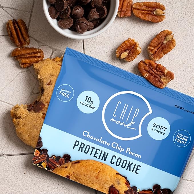 ChipMonk Baking, Chocolate Chip Pecan High Protein Cookies - Low Carb Diet Friendly Gym Snacks, Meal Replacement Cookie, Gluten-Free, Healthy Low Sugar Sweet Snack - Balanced Nutrition Baked Desserts