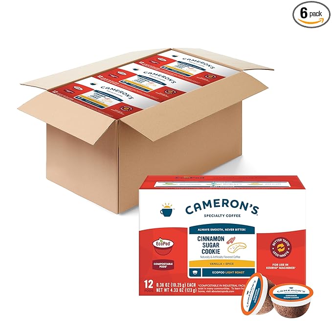 Cameron's Coffee Single Serve Pods, Flavored, Cinnamon Sugar Cookie, 12 Count (Pack of 6)