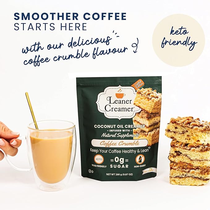 Leaner Creamer Coconut Creamer with Superfood Ingredients – Non-Dairy, Sugar-Free, Keto, Gluten-Free Powdered Coffee Creamer – Coffee Crumble – 280g