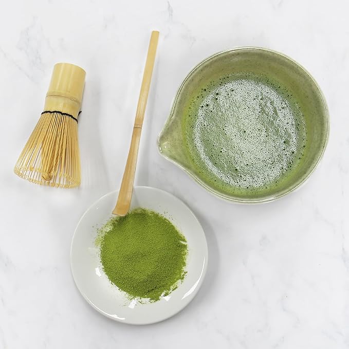 Matcha Whisk Set, Japanese Tea Set includes Matcha Bowl with Spout, Matcha Whisk and Holder, Bamboo Matcha Scoop - 4 Pcs Ceremonial Grade Matcha kit for Matcha Tea Lovers (Jade Green)