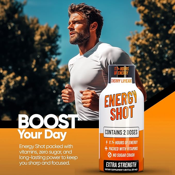 Cherry Limeade Extra Strength Energy Shot 24 pk – 260mg Natural Caffeine B12 B6 – Energy & Focus Support – 2 Servings Sugar Free Zero Calorie Green Tea B-Vitamins Electrolytes Vegan – 1.93 fl oz