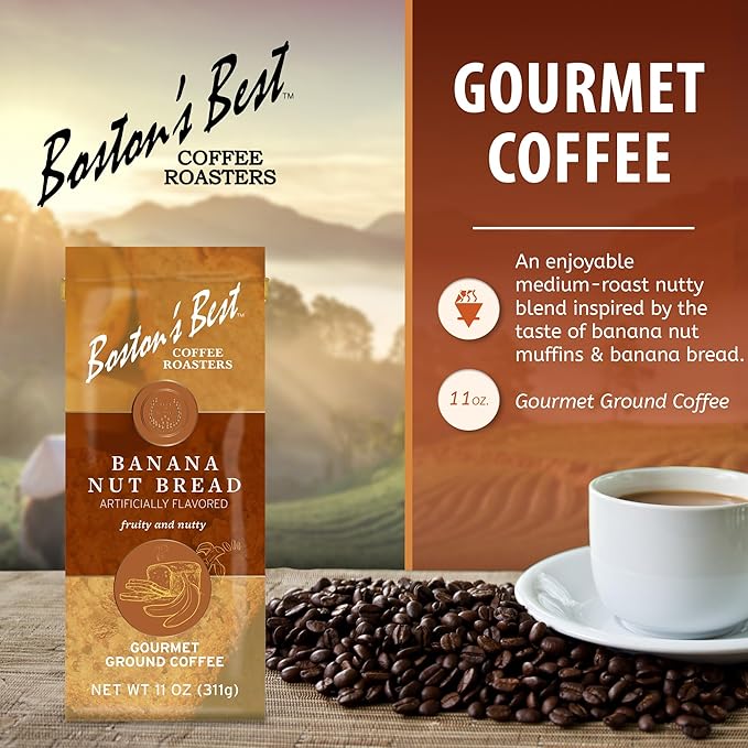 Boston’s Best Coffee - Banana Nut Bread Flavored Delicious Gourmet Premium Ground Coffee, 11 oz. / 311 g Bag