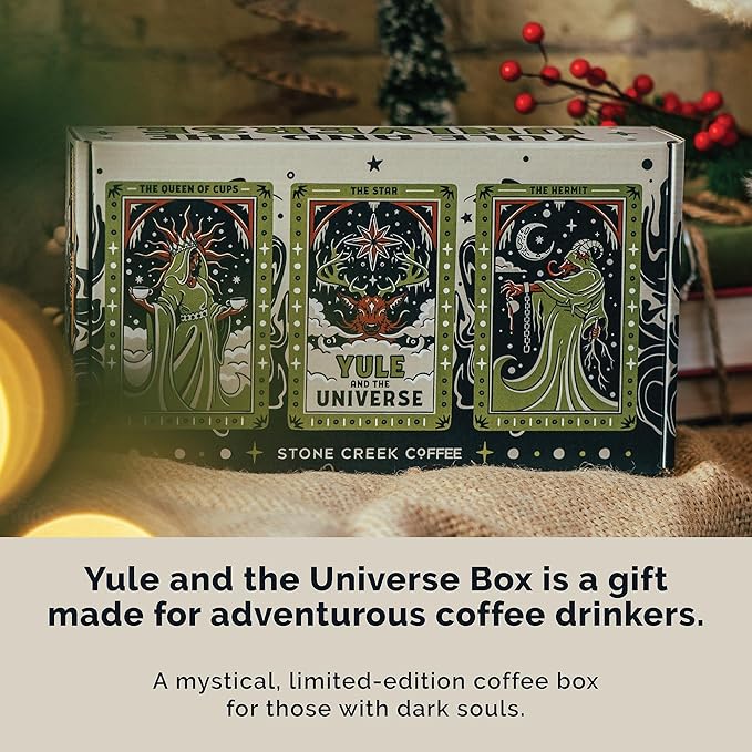 Stone Creek Coffee Yule and the Universe Box (Medium and Light Roast, 8 Oz) – Whole Bean Coffee Sampler Holiday Limited-Edition Gift Set, Uplifting and Deep Roasted Coffee Beans