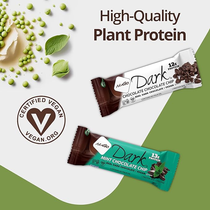 NuGo Dark Variety - Pretzel w/ Sea Salt 12 bars & New! Chocolate Almond w/ Sea Salt 12 bars, 12g Protein Bar, Vegan, Gluten Free, Non-GMO, Kosher Pareve, 24 count