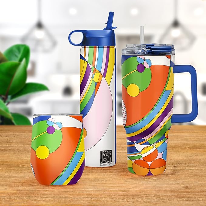 RainCaper 18/8 Stainless Steel Insulated Water Tumbler with Straw | 30oz, BPA-Free, Double Wall for Hot & Cold | Travel-Friendly, Cup Holder Ready (Frank Lloyd Wright March Balloons)