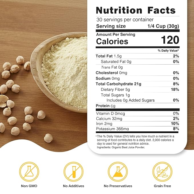 Quay Naturals Organic Chickpea Flour, Garbanzo Bean Flour, 1.5 lb, Non-GMO, Gluten-Free, Vegan. Ideal for Baking, Frying, Flatbreads & Grain-Free Cooking.