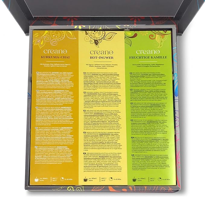 Creano Organic Herbal Tea Gift Set - 45 Organic Tea Bags in 9 Different Varieties - 90 g - Novelty 2023