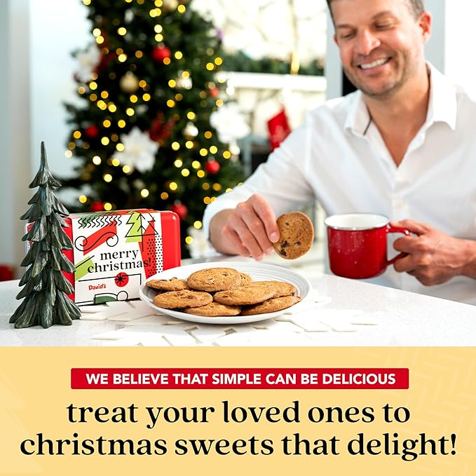 David's Cookies Merry Christmas Thin And Crispy Cookies in Mini Sweet Sampler Tin – Delicious Gourmet Crunchy Cookies, Festive Food Gift For Friends, Family – Christmas Treats For Holiday Gatherings