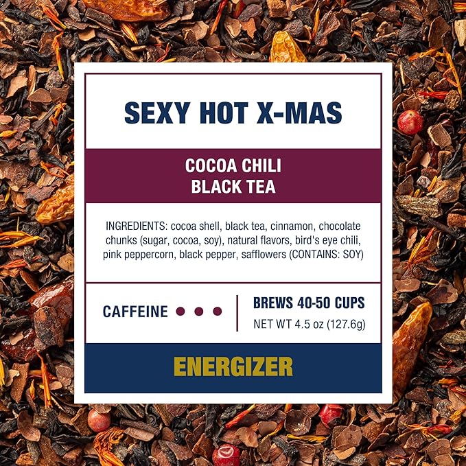Tiesta Tea - Sexy Hot Christmas Tea, Loose Leaf, Cocoa Chili Black, Premium High Caffeinated Blend, Spicy Black, Make Hot or Iced, Brews Up to 50 Cups, 4.5 Ounce Refillable Tin