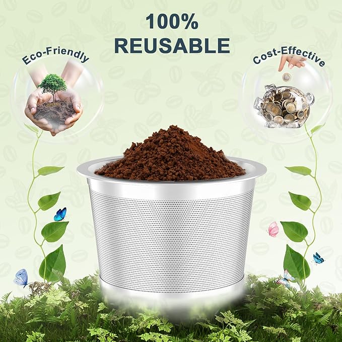 NESSUS reuse kcups for Keurig 1.0, Stainless steel reusable k cup, Metal k cups for keurig, refillable pod with Heat Resistant Handles and Coffee Scoop, NO BPA, 4 Pack