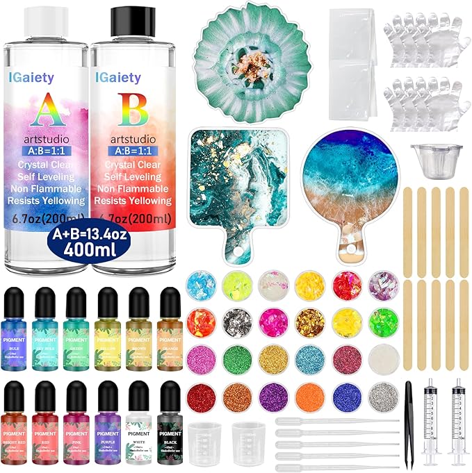IGaiety Resin Coaster Molds Silicone Kit Cutting Serving Board Mold 82 Pcs Geode Tray Molds with Pigments for Starter Beginners Bundle Epoxy Resin Coasters Casting Kit Cup Mats Home Decoration Set