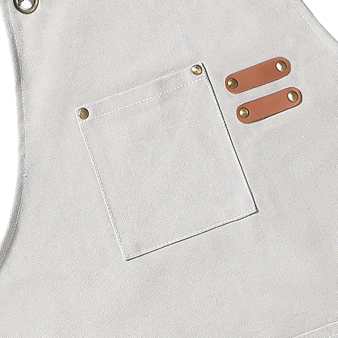 AFUN Chef Aprons for Men Women with Large Pockets, Cotton Canvas Cross Back Heavy Duty Adjustable Work Apron, Size M to XXL (Beige)
