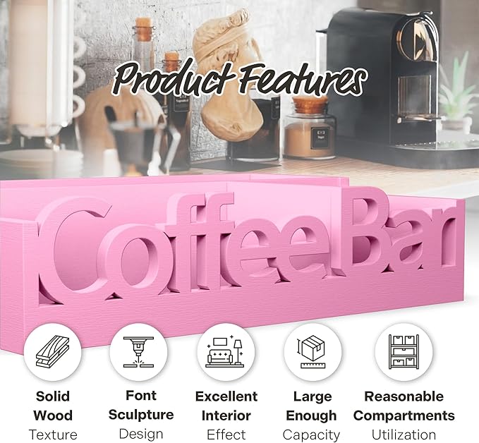 Coffee Bar Organizer - Wood Coffee Pods Holder Storage Basket, Essential Coffee Bar Accessories for Home and Office, Coffee and Tea Condiment Storage Organizer