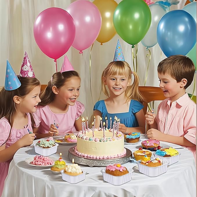 25 Pack Square Mini Cake Pans with Lids,Mini Loaf Pans with Lids,Aluminum Foil Baking Cups,Disposable Ramekins Cupcake Cups,Dessert Cups for Wedding Birthday Party Picnics,5oz (White)
